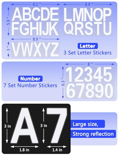 Seloom 148 PCS 3" Reflective Mailbox Numbers Stickers for Outside,White Letter and Number Stickers Address Numbers for Mailbox,Self Adhesive Vinyl Waterproof House Decal for Door Cars Home - Thumbnail 2