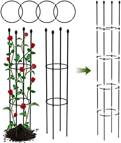 Trellis for Climbing Plants Outdoor, 2 Pack Garden Trellis, Stainless Steel Plant Support, Tomato Trellis with 4 Adjustable Rings, 2 in 1 Tomato Cages for Garden, Trellis for Potted Plants, Vines