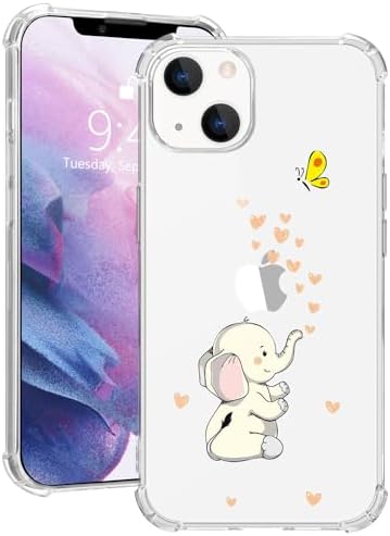 MAYCARI Cute Blue Elephant Case Clear for for iPhone 13 6.1 Inch, Cartoon Animal Pattern Transparent Shockproof Anti-Scratch Soft TPU Cover with Air Cushion for Men&Women