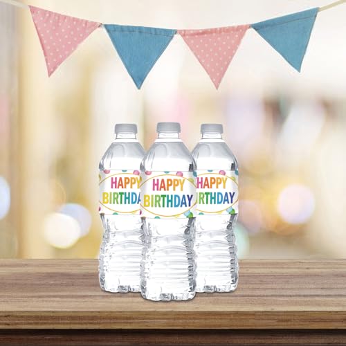 Happy Birthday Water Bottle Labels Stickers - Colorful Children Boys Girls Birthday Bottle Cup Jar Wrappers - Baby Shower Decorations Waterproof (32 Stickers)