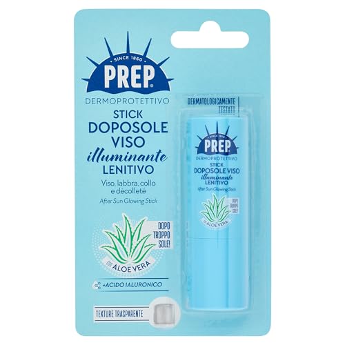 Prep, Stick Doposole Viso, Illuminante Lenitivo, Per Viso, Labbra, Collo, Décolleté, Con Aloe Vera + Acido Ialuronico, Trasparente, A Rapido Assorbimento, 12ml