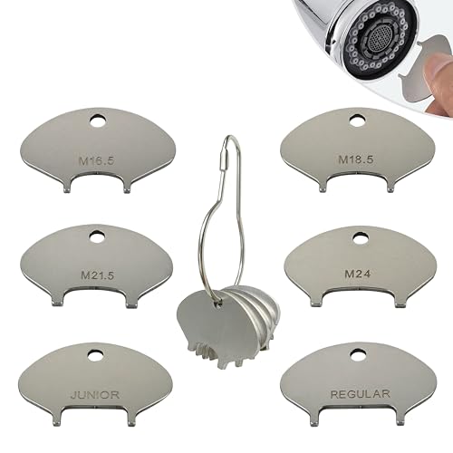 2025 Upgraded 304 Stainless Steel Faucet Aerator Key –Universal Fit for 6 Sizes (M16.5, M18.5, M21.5, M24, Junior, Regular) Plug-in Aerators