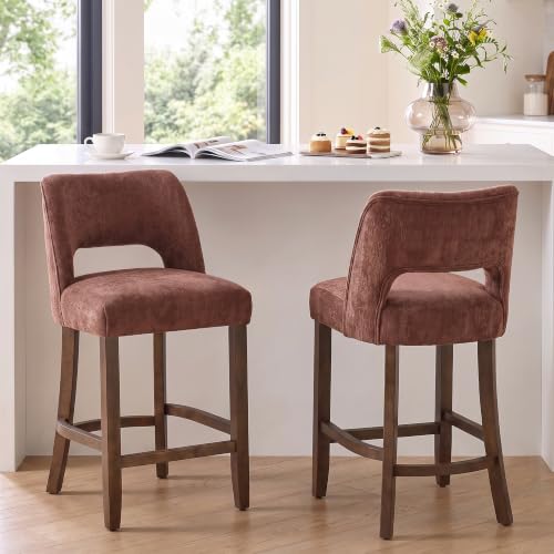 Image of VKNOW Bar Stools Set of 2, 26 inch Fabric Counter Height Bar Stools, Rusty Red