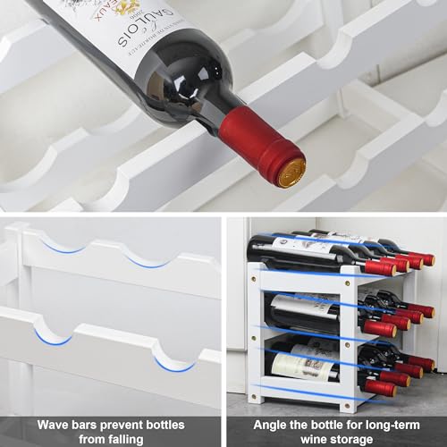 VASMIA Bamboo Wine Rack, Sturdy and Durable Wine Storage Cabinet Shelf, Wine Racks Countertop for Pantry,Kitchen,3-Tier 12 Bottles Wine Rack White - Image 6