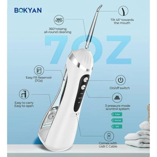 Image of Water Flosser For Teeth Cordless 200ML Electric Dental Flosser 4 Modes And 6 Jet Tips Rechargeable Floss DIY Mode IPX7 Waterproof Portable Oral Irrigator For Travel And Home