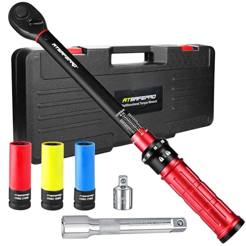 タイヤ交換 トルクレンチセット工具, 20-230 Nm 差込角12.7mm(1/2インチ) ・ソケット ディープ 17mm、19mm、21mm ,トルクレンチ 車 両用・バイク用・トラック用,校正証明書・日本語取扱説明書