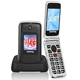 USHINING T3105 4G Unlocked Flip Mobile Phone for Senior with Big Button | 2.8"+1.77" Dual Screen | SOS Button | Speed Dial丨Charging Dock丨1200mAh Battery | Use Nano SIM | UK and Irish Version | Black