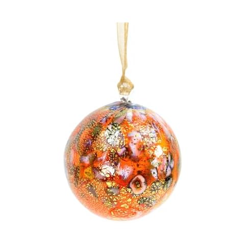 Hand Blown Small Murano Glass Ball Ornament for Christmas Tree, 3" x 3", 1 PCS, Orange, Hanging Holiday Ornament, Gifts & Home Decor, Glass Ornaments for Christmas Tree, Made in Italy Cover