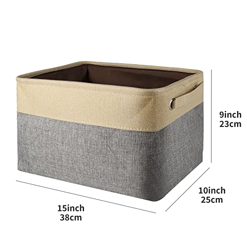 Awekris Foldable Storage Bin Basket Set [3-Pack] Canvas Fabric Collapsible Organizer With Handles Storage Cube Box For Home Office Closet, Grey/Tan (Grey) #TOP1