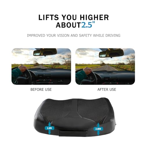 QYILAY Car Memory Foam Heightening Front Seat Cushion for Short People Driving, Hip(Coccyx/Tailbone) and Lower Back Pain Relief Butt Pillows, Adult Booster Seat for Car. (Black) - Thumbnail 2