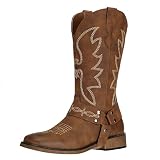 SheSole Womens Square Toe Cowgirl Cowboy Boots Wide Calf Fashion Western Shoes Brown US 8