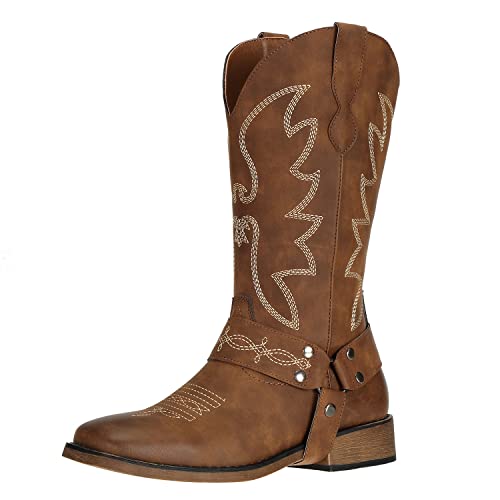Shesole Womens Square Toe Cowgirl Cowboy Boots Wide Calf Fashion Western Shoes Brown Us 8 #TOP12