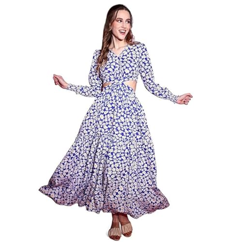 Image of Sheetal Associates Women's Crepe Fit and Flare Printed Full Sleeve V-Neck Casual Dress