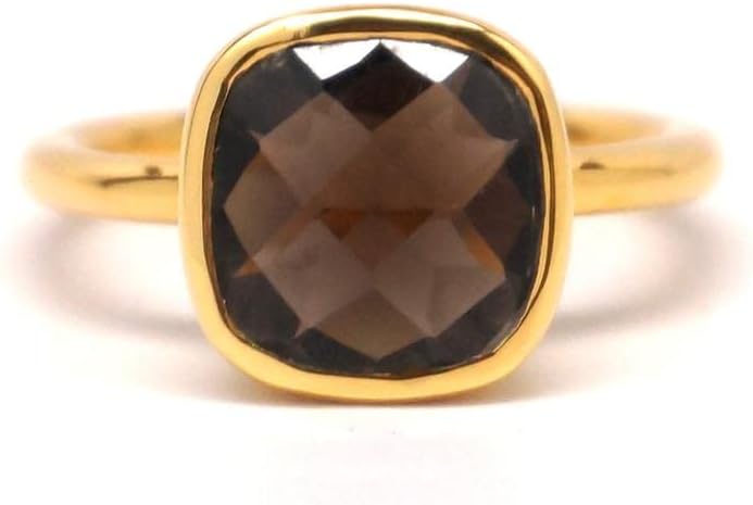 Stacking Rings 925 sterling Silver band for girls smoky quartz 10mm