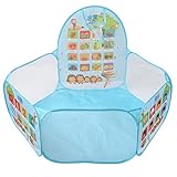 Diseño plegable --- Fácil de limpiar, la piscina de bolas se puede plegar y guardar en una bolsa de almacenamiento de 11,8 pulgadas. Puede almacenar y ejecutar fácilmente. La tela suave se puede lavar con un paño húmedo, recuerde secarla. Juguetes limpios para niños.