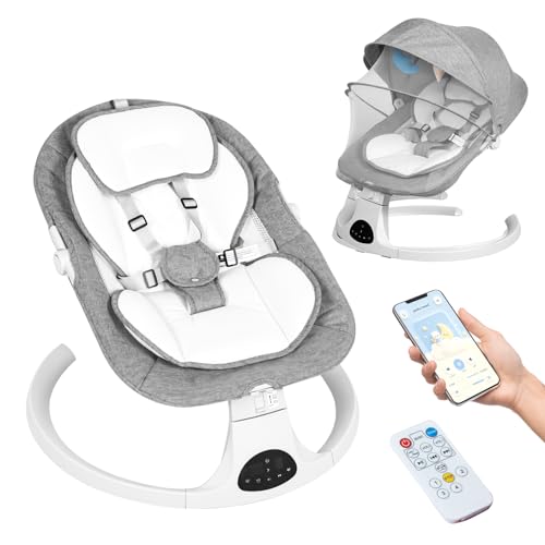 Electric Baby Swing for Infants to Toddler, 0-9 Months Portable Swing Rocker 5 Sway Speed, Bluetooth, Preset Lullabies with Remote Control, Infant Swing for Baby Boys & Girls