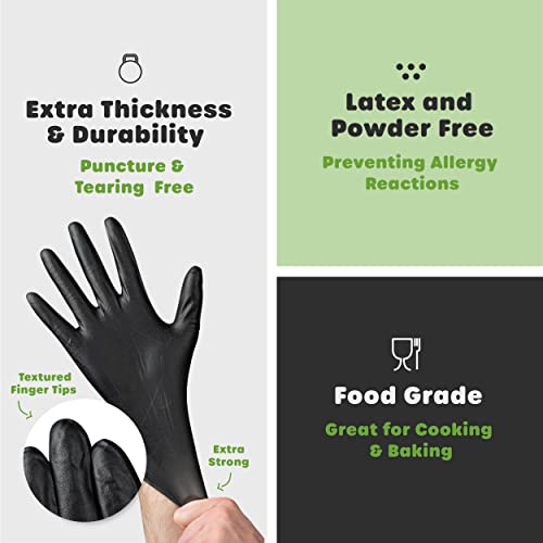 Comfy Package Black Nitrile Gloves [100 Count] 6 Mil, HEAVY DUTY Disposable Gloves for Food Prep, Cooking, Tattoo, Cleaning – Latex-Free, Powder-Free, Textured Fingertips - Medium