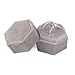 DesignSter Velvet Ring Box Hexagon - Premium Gorgeous Vintage Double Ring Display Holder with Detachable Lid for Proposal, Engagement, Wedding, Ceremony (Gray)