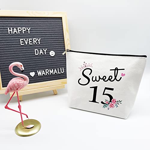 15 Year Old Girl Gifts: Sweet 15 Makeup Bag - Pink Floral Cosmetic Bag for Travel, Youth Girls2