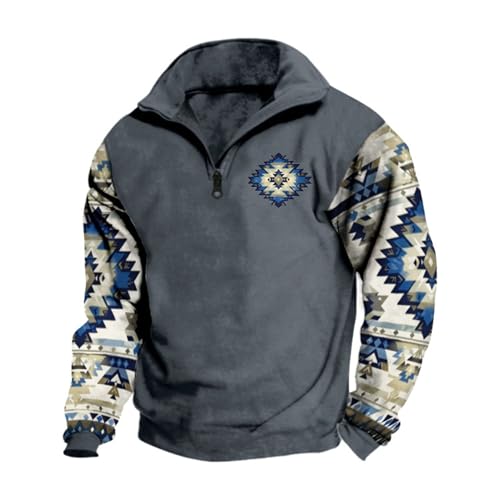 Men's Quarter Zip Sweatshirt Aztec Sweatshirt Western Ethnic Vintage Graphic Cowboy Pullover Long Sleeve Sweatshirts