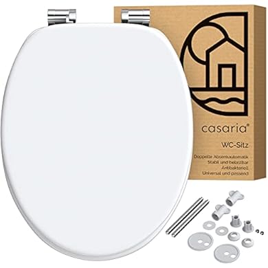 Foto di Casaria Copriwater Universale Doppia Chiusura Silenziosa MDF Antibatterico Cerniere Antiruggine Bianco