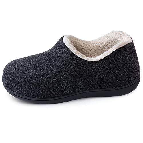 ULTRAIDEAS Women s Cozy Memory Foam Closed Back Slippers with Warm Fleece Lining, Wool-Like Blend Cotton House Shoes with Rubber Sole （Black，size 8）