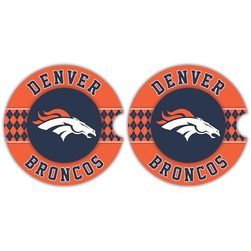 Fan Creations Denver Broncos Set of 2 Car Coasters Removable Absorbent Ceramic Stone Coasters - Ideal Gift for Everyday and Die Hard Football Fans - Show Your NFL Team Spirit