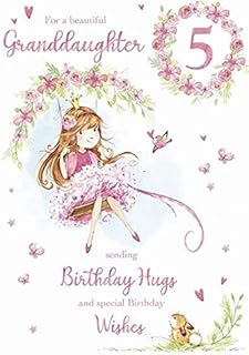 Jelly Beans Beautiful Granddaughter Age 5 Birthday Card - Large 5th Birthday Card - Girl and Rabbit (206229) From Paper Rose