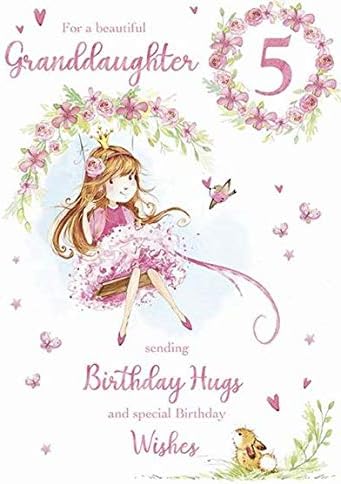 Jelly Beans Beautiful Granddaughter Age 5 Birthday Card - Large 5th Birthday Card - Girl and Rabbit (206229) From Paper Rose