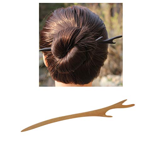 Lawie 7 Pack Vintage Retro Handmade Ancient Chinese Japanese Brown Wooden Hair Sticks Chopsticks Hair Pins Picks Wood Sandalwood Carved Smooth Long Horn Fork Pen Hairpins Clips for Bun Chignon Holder