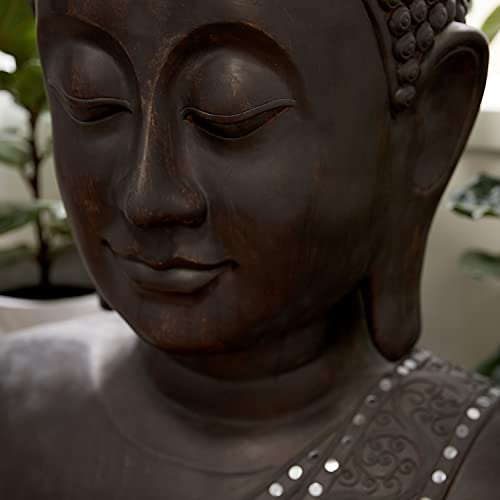 Deco 79 Polystone Buddha Sculpture With Engraved Carvings And Relief Detailing, 23" X 18" X 47", Black #TOP1