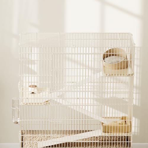 4-Tier Rolling Small Animal Cage, Multi-Level Metal Ferret Chinchilla Cage with Pull-Out Tray, Platforms & Ramps, Mobile Pet Habitat for Rats, Squirrels & Sugar Gliders, Beige(40in) by PeakPursuit - Image 5
