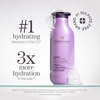 Pureology Hydrating Shampoo, For Dry & Colour-Treated Hair, Moisturises & Strengthens Hair, Sulfate-Free, Vegan, Hydrate, 266ml