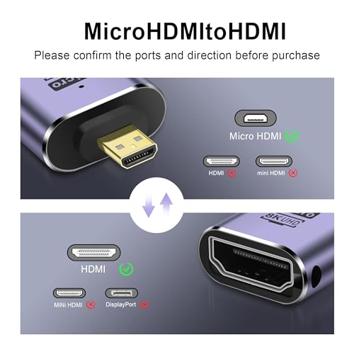 PNGKNYOCN 8k Micro HDMI to HDMI Adapter,48Gbps 2.1 Micro HDMI Male to Standard HDMI Female Adapter Support 8K@60HZ, 4K@120HZ - Image 2