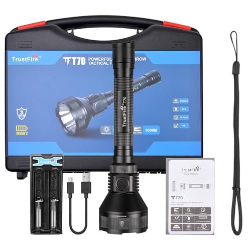 TrustFire Linternas Led Alta Potencia 2300 Lúmenes, T70, Profesional, IPX8, 1000 Metros Linterna de Rifle Largo Alcance, Para Caza Búsqueda Rescate Emergencia Camping Pesca