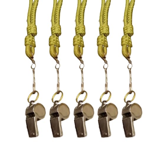 5 pcs Sports Brass Whistle with Lanyard - Extra Loud Soccer, Football, Basketball, Referees Coaches, Lifeguards Survival, Emergency (2998)