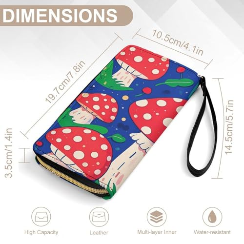 Bright Mushrooms Arts Wallets for Women Long Wristlet Leather Wallets with Zipper Holder Large Capacity Coin Pocket2