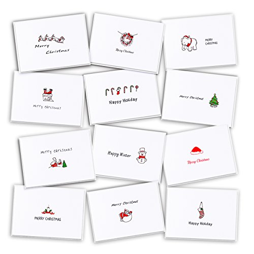Merry Christmas Greeting Cards with 12 Designs - 24 Cards & 26 Envelopes for Holiday Greeting