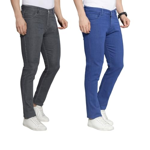 Image of DAIS Men's Stretchable Slim Fit Mid Rise Jeans, Pack of 2, (Combo of 2 Jeans)