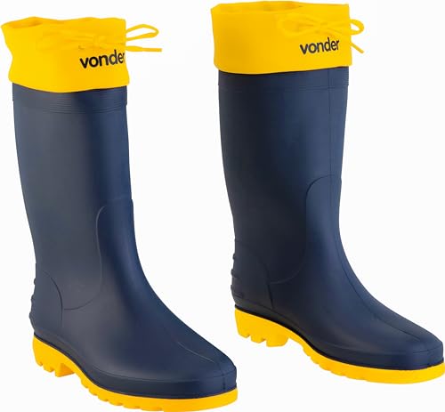 Vonder, Bota De Pvc Azul Com Polaina Amarela, Cano Médio, Sem Forro, 43/44