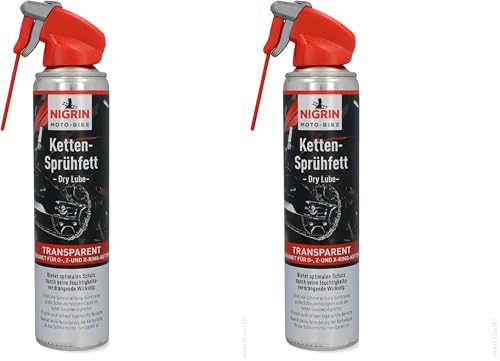 NIGRIN MOTO-BIKE Dry Lube Ketten-Sprühfett für Motorrad, 400 ml, geeignet für O-, Z- und X-Ring-Ketten, Korrosionsschutz (Packung mit 2)