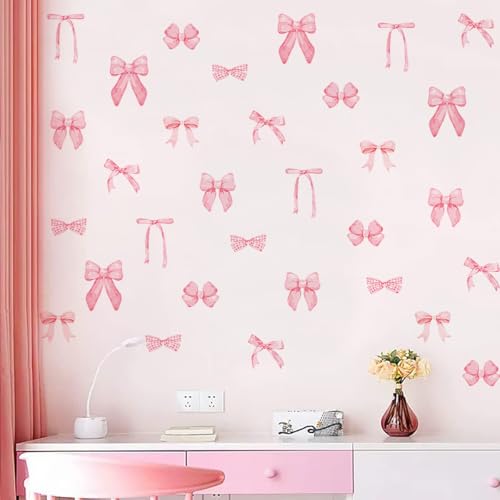 Pegatinas de pared moño rosa 56 piezas miniatura 1