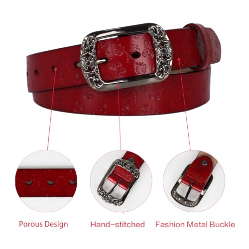 Image of Women's Fashion Classic Metal Buckle Leather Belt with Jeans Dress