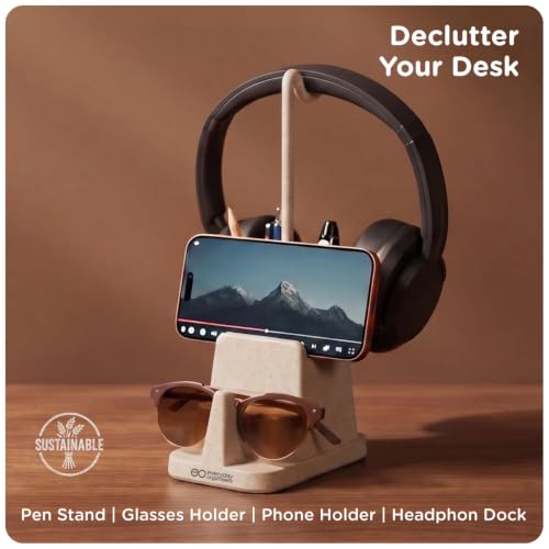 Image of eo 4-in-1 Pen Stand | Spectacle Holder + Headphone /Neckband Holder + Mobile Phone Stand + Desk Organiser | Space Saving Table Organizer for Office, Study, Bedroom | Desk Station Lite (Sustainable)