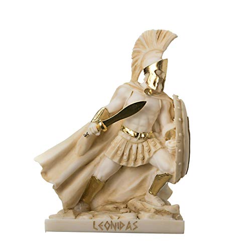 Leonidas Statue Greek Spartan King Sculpture Figure Alabaster Gold Colour #TOP16