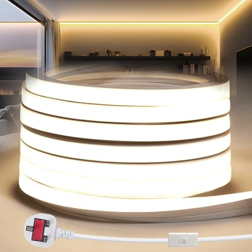 YOODI Neon LED Strip Light 5M 220V Cuttable Outdoor LED Strip Lights Fireproof Waterproof IP65 Flexible Silicone LED Rope Lights 10X10mm 4000K Neutral LED Lights for Bedroom Decor Home Kitchen