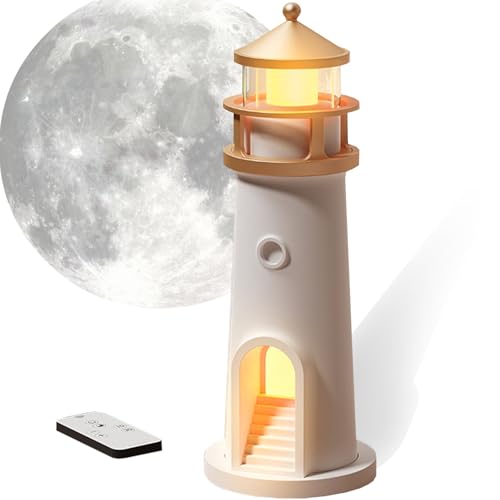 DAZZTIME Phare Décoratif avec Lumière Projectée de Lune - Veilleuse Bluetooth et Télécommande