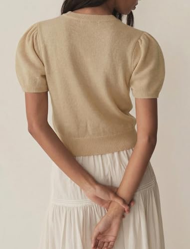 Image of Womens Puff Short Sleeve Cardigan Sweaters Cropped Button up Lightweight Y2k Knit Summer Cardigans