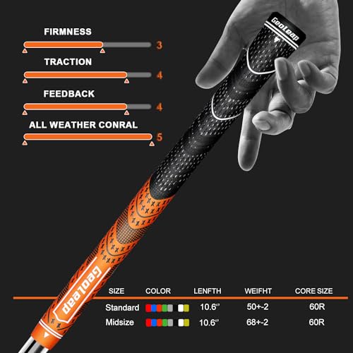 Geoleap Golf Grips Set of 13- Cord Rubber Compound Material, Hybrid Golf Club Grips, All Weather Performance.(Orange, Standard) — view 5