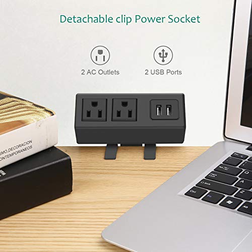 Desktop Edge Power Strip, Removable Clamp Power Outlet Socket With Usb Port, 6.5 Ft Extension Cord Connect 2 Plugs For Home Office Reading (Black) #TOP1